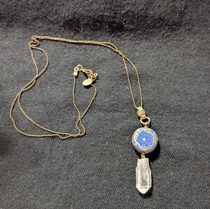 Verve Gold Tone Blue Lapis And Clear Quartz Gemstone Pendant Statement Necklace